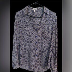 Express Blue and Black Blouse with Delicate Pattern